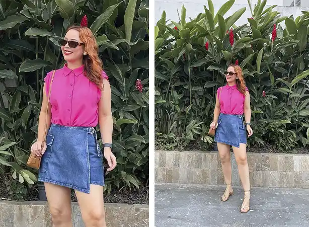 Look de camisa manga curta com short-saia