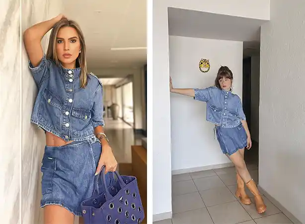 Look all jeans com short-saia jeans