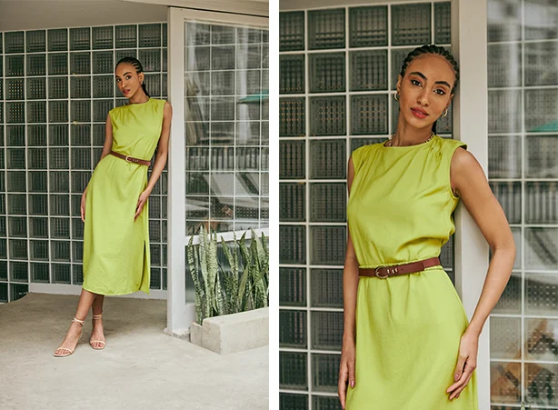 Vestido midi de verão na cor verde pistache