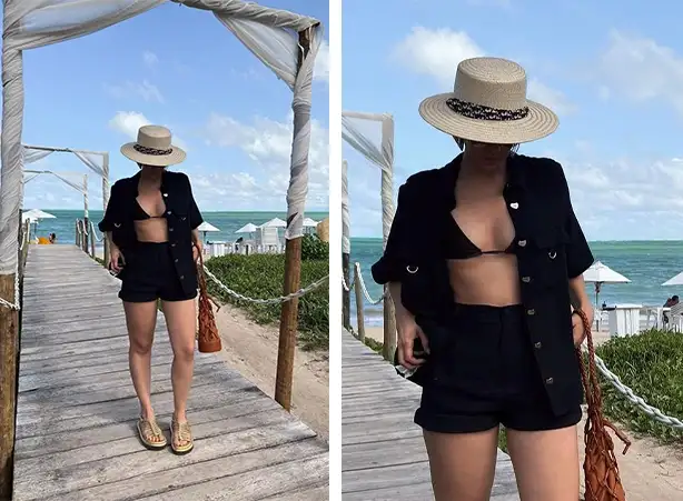 Look monocromático preto com camisa e short Look monocromático preto com camisa e short