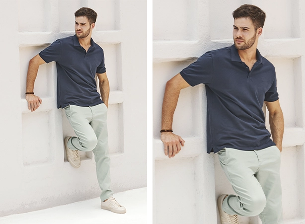 Estilos de roupas masculinas com calça e camisa polo