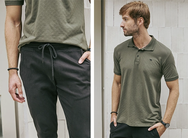 Roupa masculina com calça jogger e polo