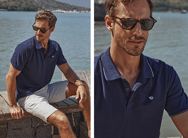 Looks de verão masculino com padronagem listrada na bermuda