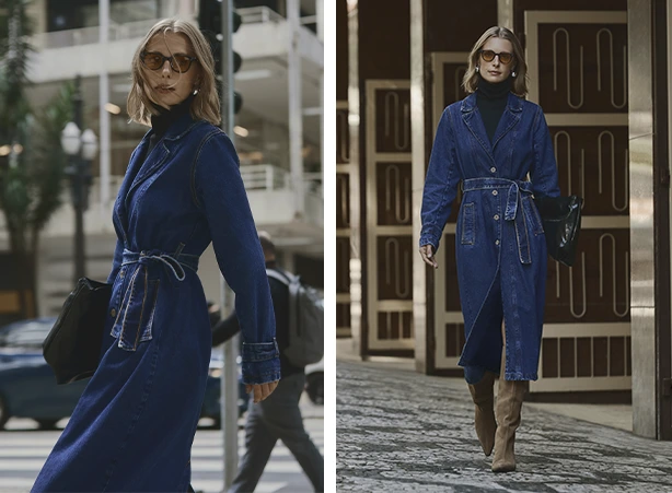 Look com trench coat jeans e bota