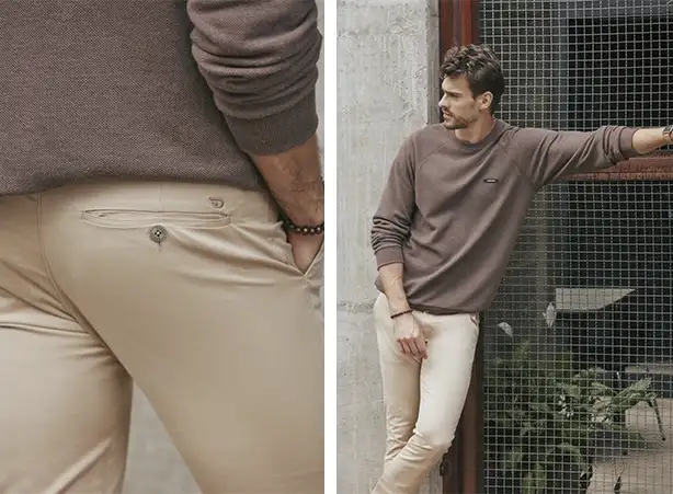 Calça chino masculina com moletom