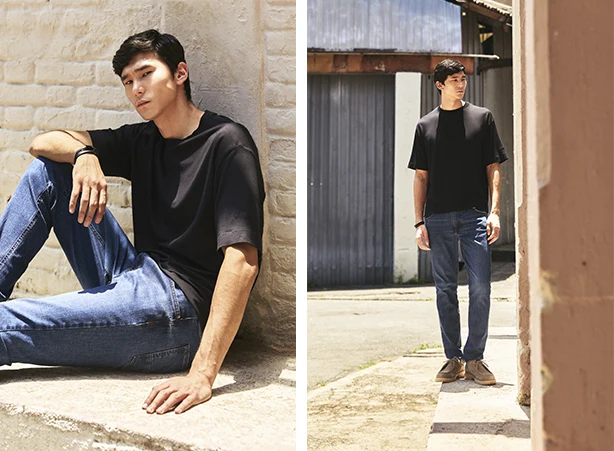 Calça jeans skinny masculina com camiseta preta