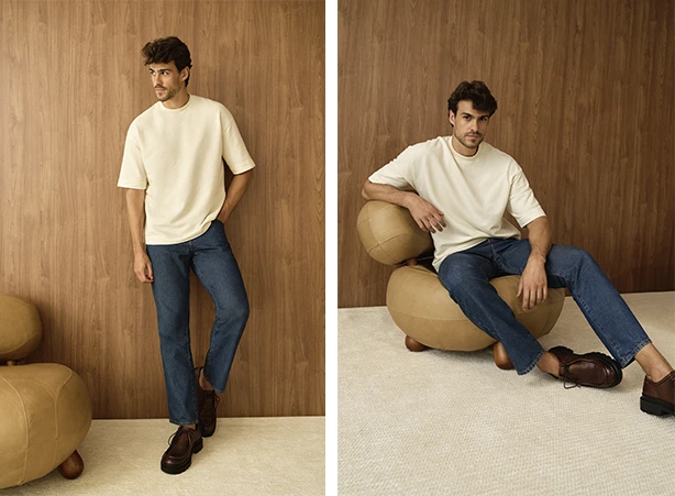 Calça masculina reta