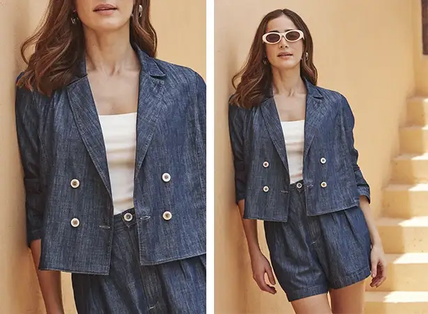 Conjunto de blazer boxy e short solto Conjunto de blazer boxy e short solto