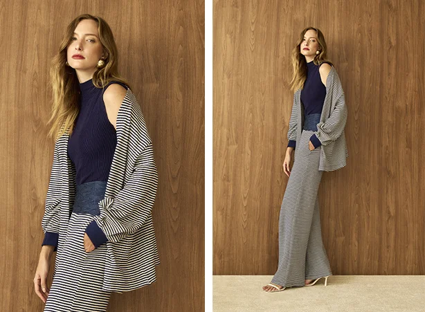 Produção totalmente comfy com cardigã e calça pantalona Produção totalmente comfy com cardigã e calça pantalona