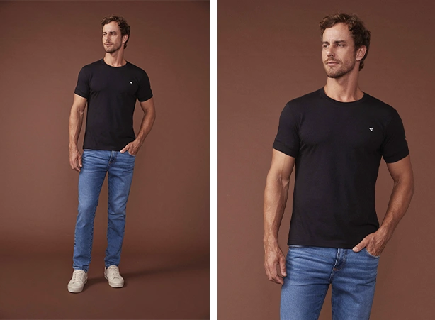 Look curinga com camiseta preta e calça jeans
