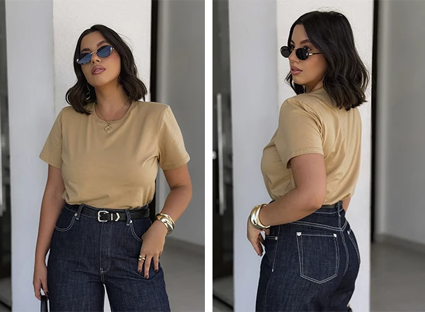 Looks com camiseta bege e calça jeans Looks com camiseta bege e calça jeans