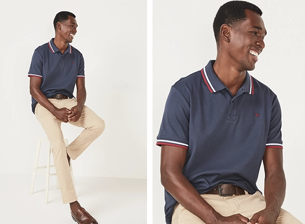 Look com camisa polo em algodão peruano