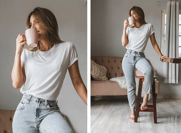 Look com camiseta branca Look com camiseta branca
