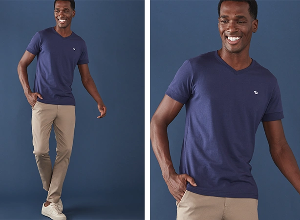 Look masculino com calça chino bege e camiseta