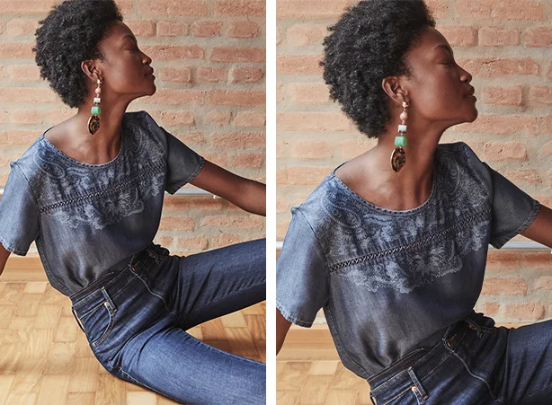 Look com camiseta e calça jeans Look com camiseta e calça jeans