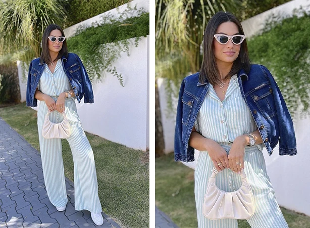 Conjunto de camisa e pantalona em tom de verde claro Conjunto de camisa e pantalona em tom de verde claro