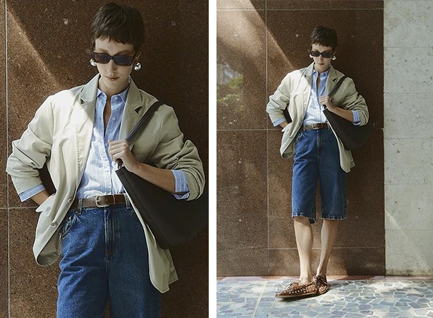 Look de outono em bermuda em denim Look de outono em bermuda em denim