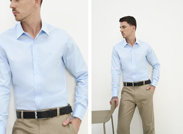 Looks com camisa social masculina em tom de azul