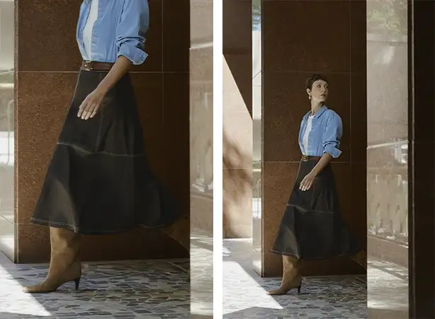 Looks femininos com saia midi resinada