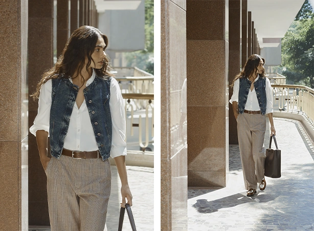 Look feminino com colete em dirty jeans Look feminino com colete em dirty jeans