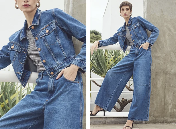 Look jeans de jaqueta com calça e blusa listrada p&b Look jeans de jaqueta com calça e blusa listrada p&b