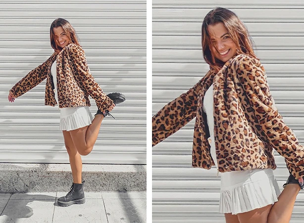 Look feminino com casaco animal print e coturno preto Look feminino com casaco animal print e coturno preto