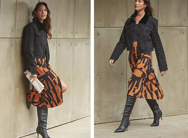 Look feminino com estampa geométrica Look feminino com estampa geométrica