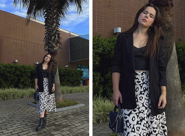 Looks com saia midi estampada e coturno Looks com saia midi estampada e coturno
