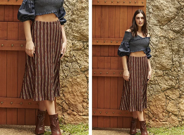 Look saia midi com bota cano curto Look saia midi com bota cano curto