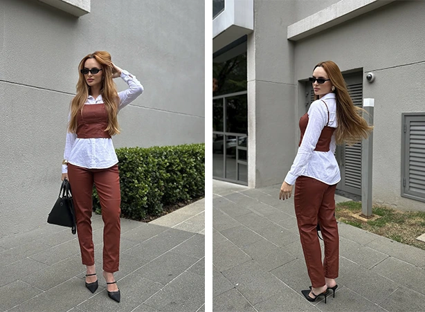 Look com camisa social e top Look com camisa social e top