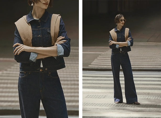 Conjunto all denim com calça e jaqueta Conjunto all denim com calça e jaqueta