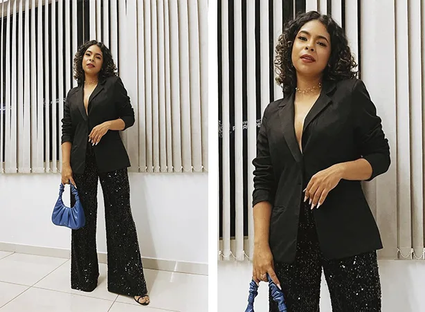 Looks all black com pantalona de paetê