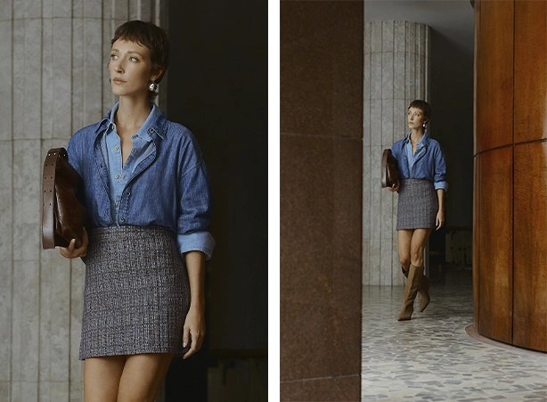 Looks com camisa jeans e saia Looks com camisa jeans e saia