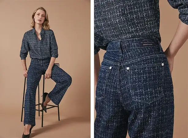 Dupla de camisa e wide leg em jeans escuro Dupla de camisa e wide leg em jeans escuro