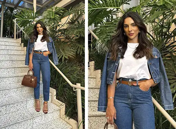 Looks com jaqueta jeans e camiseta branca básica