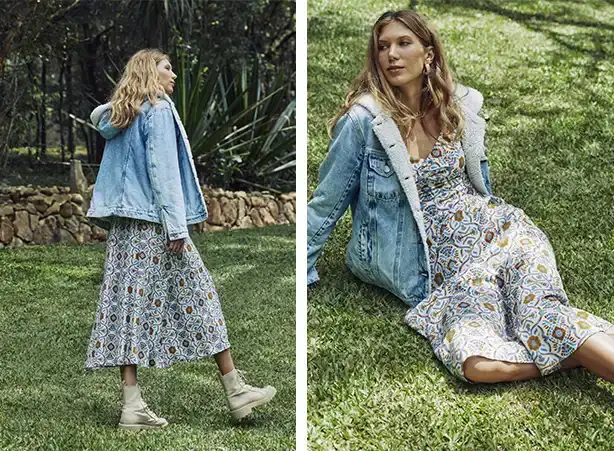 Visual com vestido midi com estampa floral boho