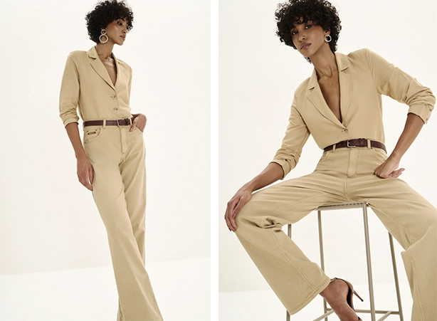 Looks elegantes com wide leg de sarja e blazer
