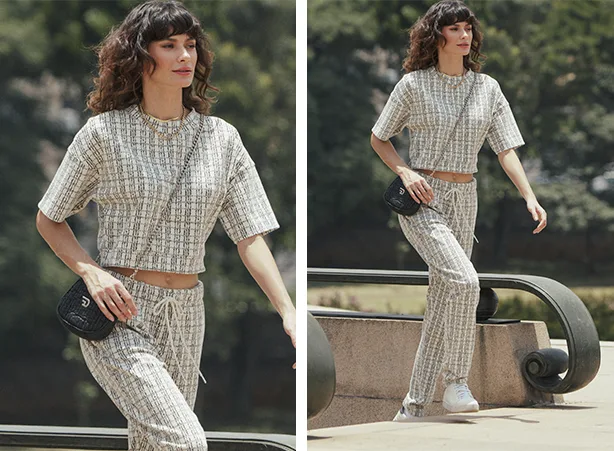 Conjunto em jacquard xadrez com calça jogger Conjunto em jacquard xadrez com calça jogger
