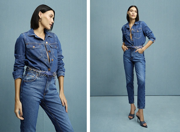 Looks all jeans com calça mom estilosa Looks all jeans com calça mom estilosa