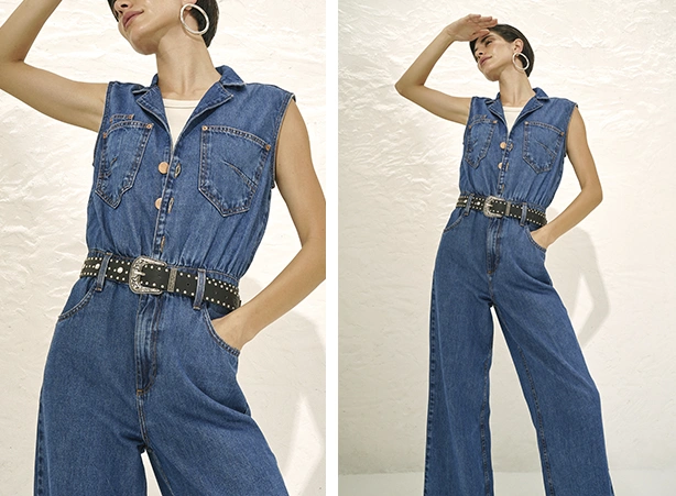 Look com macacão sem mangas de bolsos em mood utilitário Look com macacão sem mangas de bolsos em mood utilitário