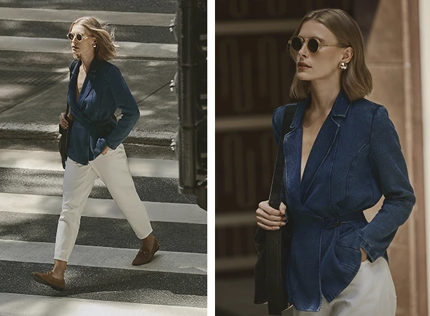 Looks com calça branca e blazer jeans Looks com calça branca e blazer jeans