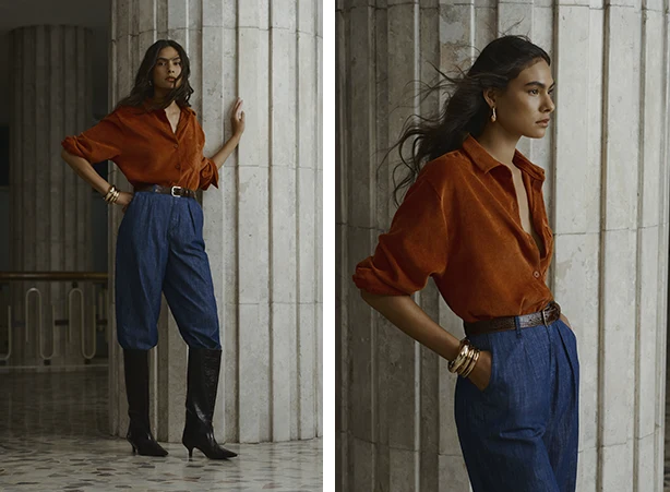 Cintos femininos da moda com camisa em veludo cotelê Cintos femininos da moda com camisa em veludo cotelê