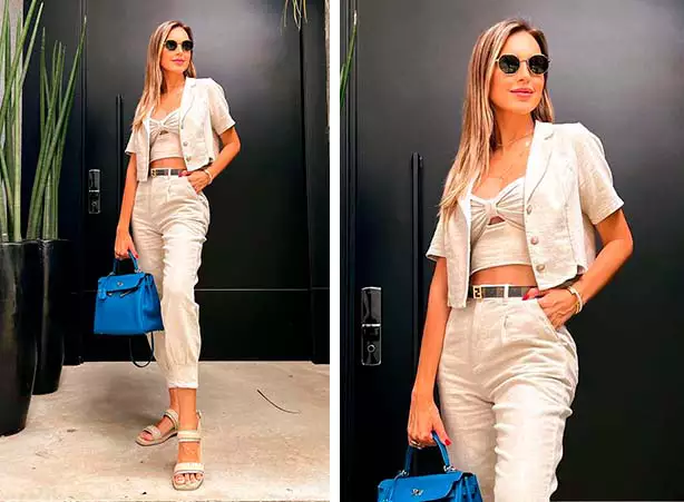 Looks de cropped, casaqueto de manga curta e calça