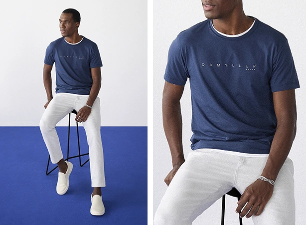 Composição masculina de camiseta com calça clara Composição masculina de camiseta com calça clara