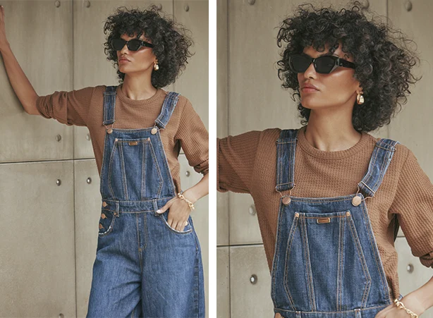 Inspiração de looks 90’s com jardineira jeans Inspiração de looks 90’s com jardineira jeans