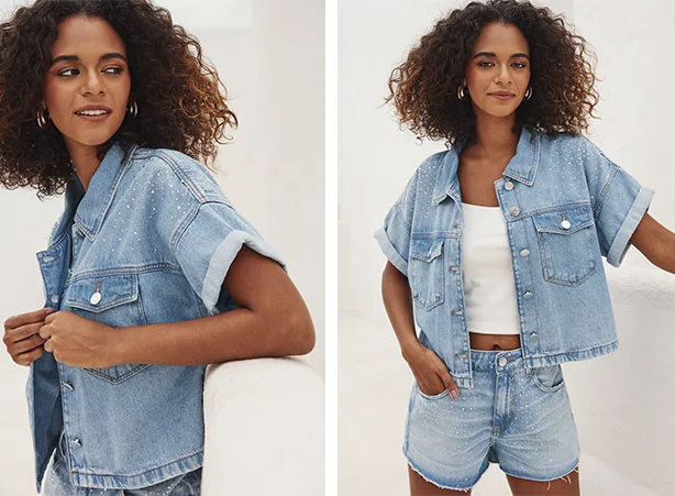 Combinação de jeans com branco Combinação de jeans com branco
