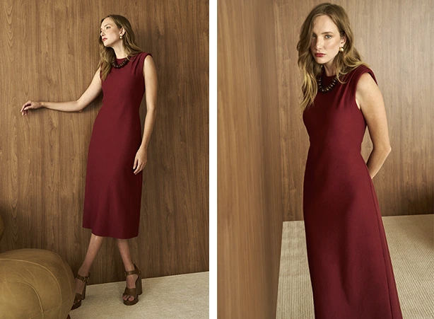 Looks de inverno com vestido midi bordô Looks de inverno com vestido midi bordô