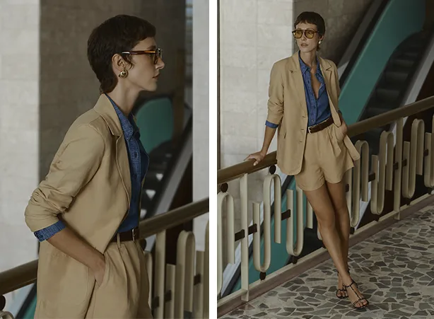 Look em alfaiataria com blazer e short Look em alfaiataria com blazer e short