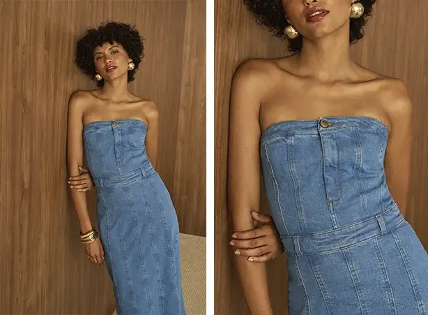 Vestido em modelagem midi sem alças Vestido em modelagem midi sem alças