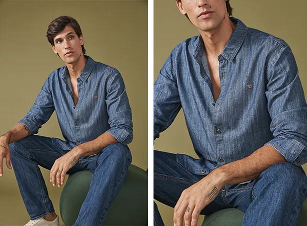 Look com camisa jeans masculina
